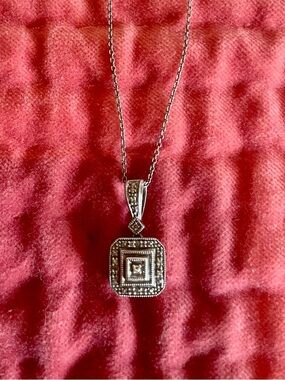 Vintage Art Deco Style Sterling Silver CZ Halo Necklace